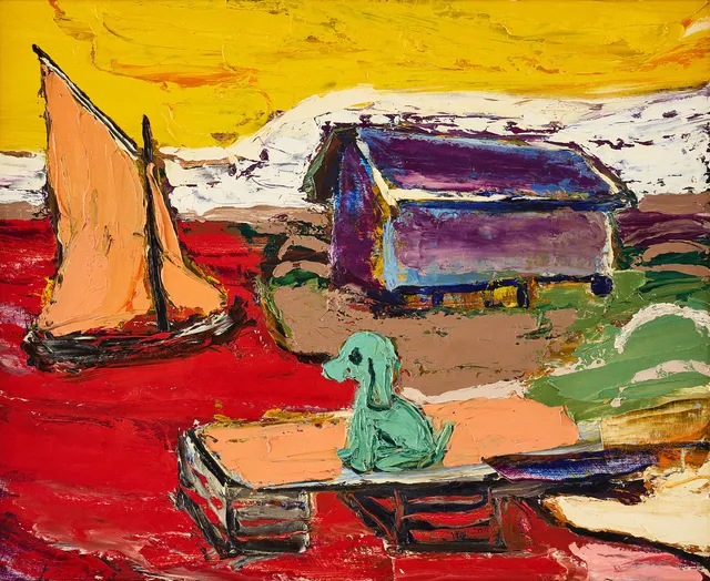 GUNNAR LÖBERG. "Dog on pier".
