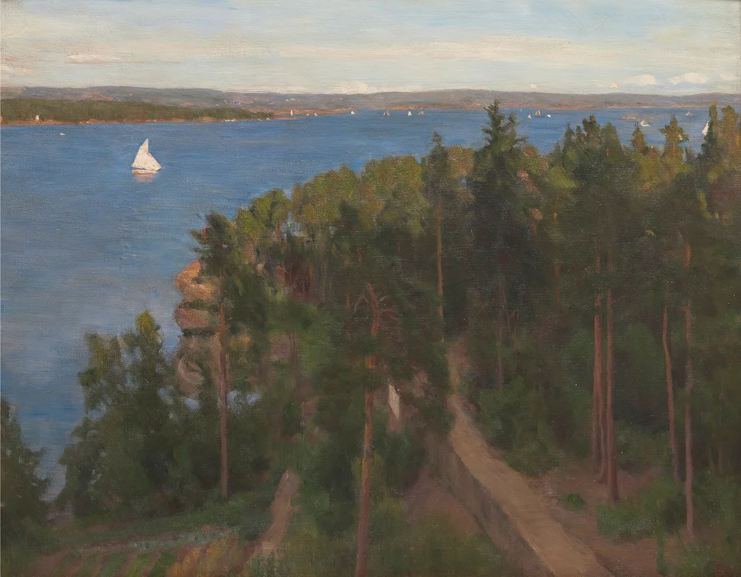 Werenskiold, Erik — Utsikt fra Lysaker mot Bygdøy — Kunst/Maleri — Blomqvist