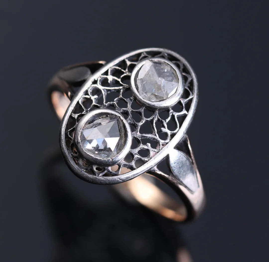 Vintagering af 14 kt. guld pg sølv med diamanter — Jewellery/Rings — Lauritz
