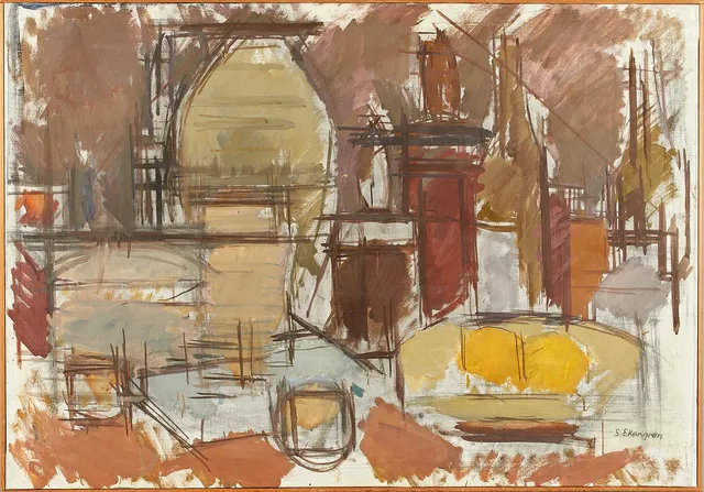 STURE EKENGREN (1918–1996). Hustak och kupoler, signerad S.Ekengren, olja på duk.