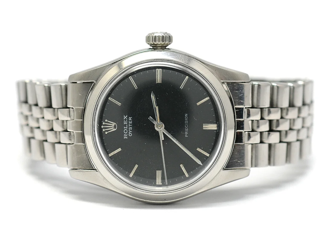ROLEX, Oyster Precision, Ref nr. 6282, Serie nr. 66591, Cal , Verk nr. 32704, Boett nr. 6282, herrur, 34,5 mm, stål, manuell, plexiglas, skadad urtavla, Jubileelänk, viklås, ca 1955. — Klockor/Rolex — Kaplans