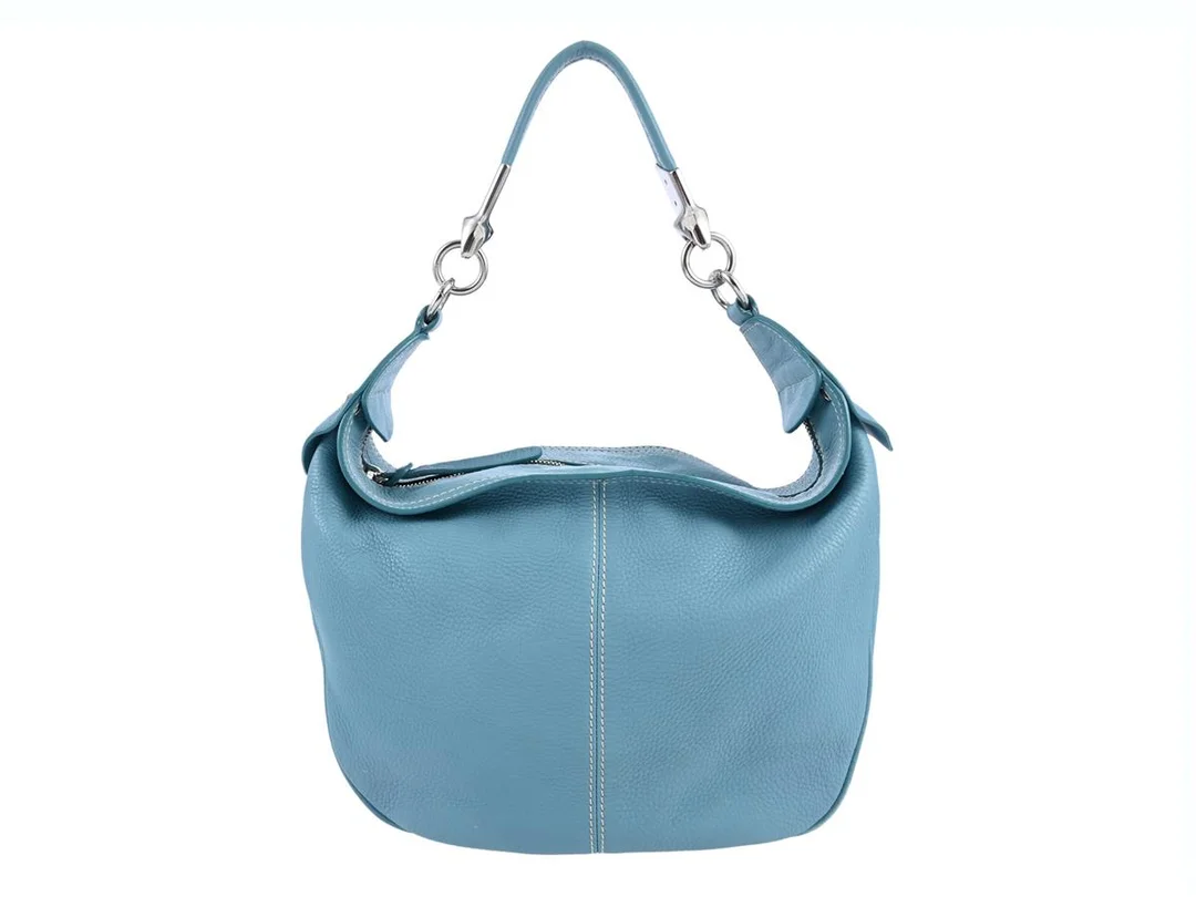 VÄSKA, HOGAN, blått läder, silverfärgade beslag, 32x24x12 cm, dustbag. — Accessoarer/Väskor — Kaplans
