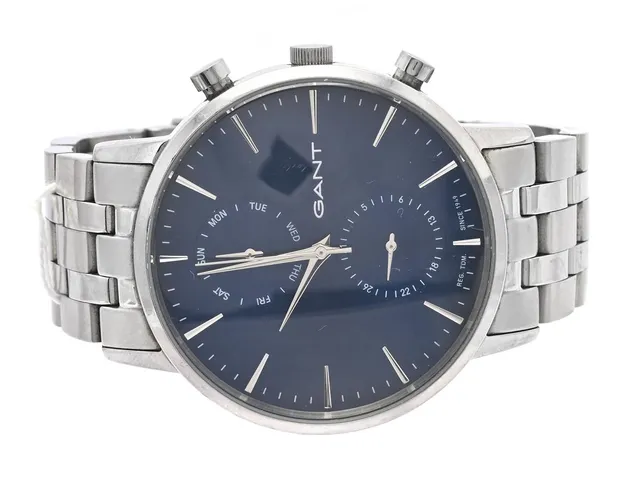Gant Park Hill Day-Date II, quartz, dag- och datumzon, repigt safirglas, 44mm, stål, ref. W1120, repig stållänk med viklås, utan box