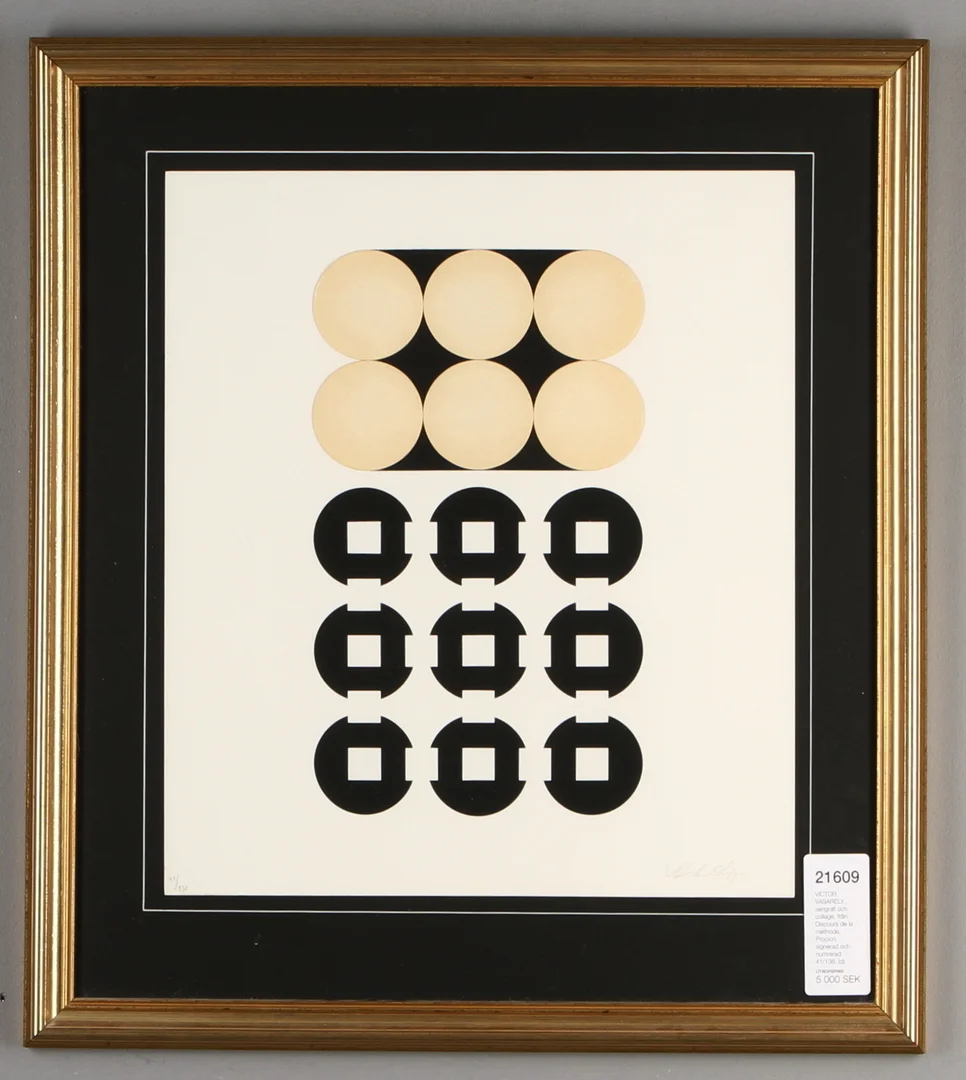 VICTOR VASARELY. serigrafi och collage, från Discours de la méthode, Procion, signerad och numrerad 41/138. — Engravings & Prints — Auktionshuset Kolonn