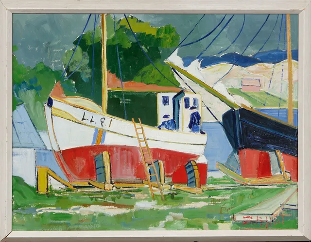 GUSTAF BÖRTNER ZANDT. Fiskebåtar i hamn, olja på pannå, signerad.