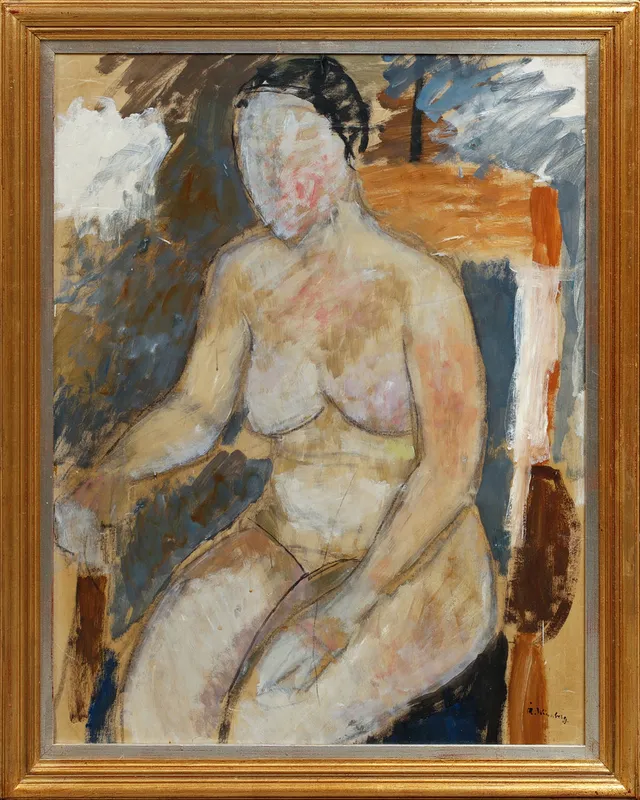 ÅKE WINNBERG. "Modell", olja på pannå, signerad.