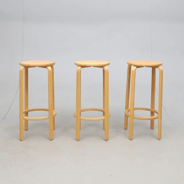 BARSTOLAR, 3 st, laminerad björk, "Frosta", IKEA, 1990-tal.