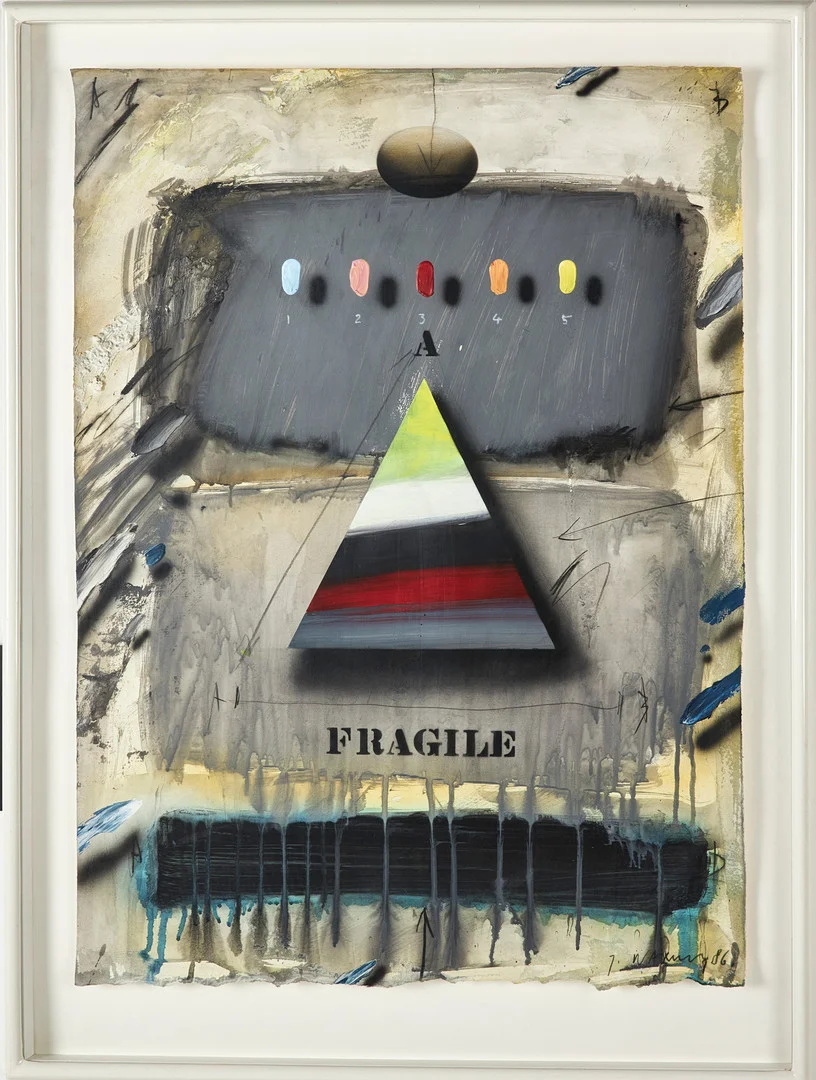 JÖRGEN WARING. Komposition, blandteknik, signerad samt daterad -86. — Paintings — Stockholms Auktionsverk Sickla