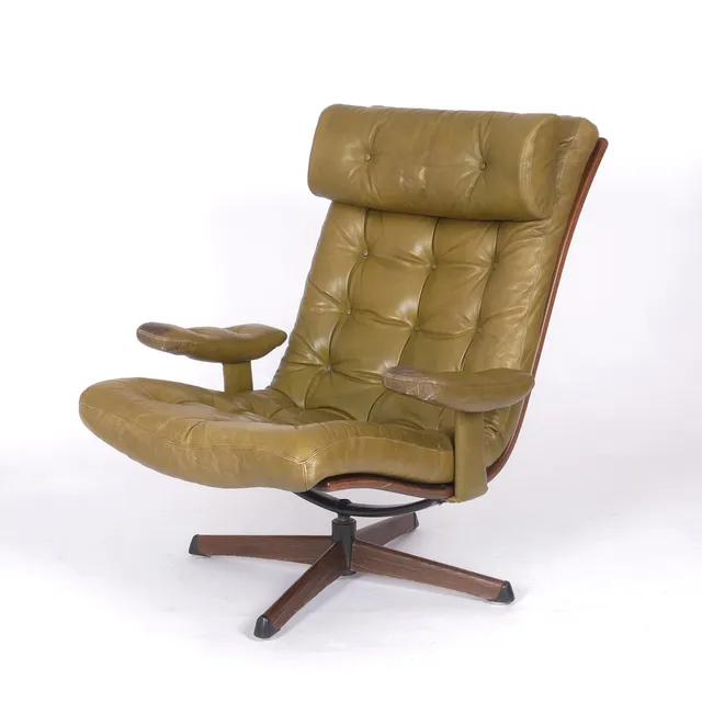 SNURRFÅTÖLJ, skinn, "Delfin", Göte-möbler, Nässjö, 1970-tal.