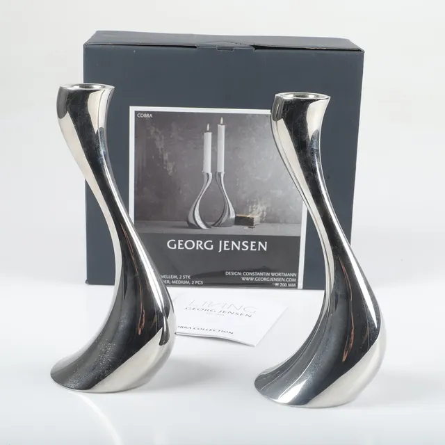CONSTANTIN WORTMANN. Ljusstakar, 2 stycken, "Cobra", Georg Jensen, Danmark.