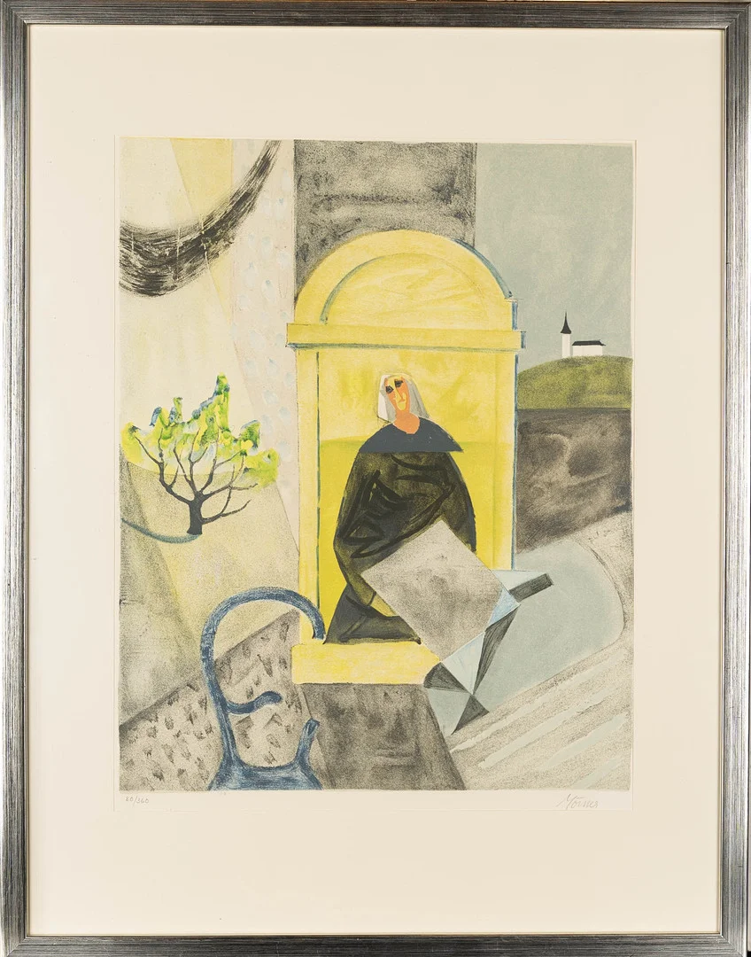 STELLAN MÖRNER. Färglitografi, "Flicka i fönstret", Numrerad: 80/360, Signerad. — Engravings & Prints — Norrlands Auktionsverk