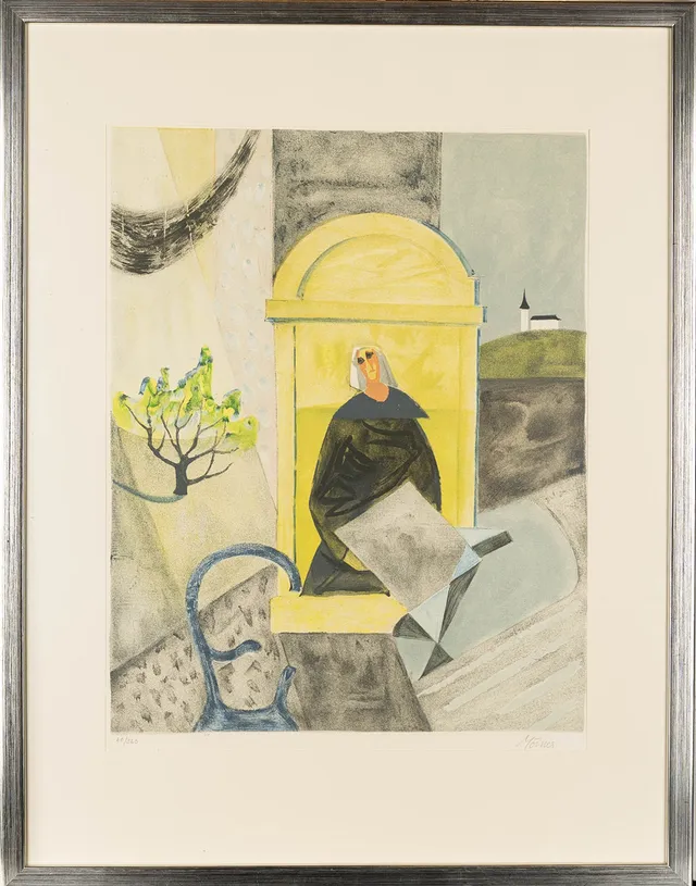 STELLAN MÖRNER. Färglitografi, "Flicka i fönstret", Numrerad: 80/360, Signerad.