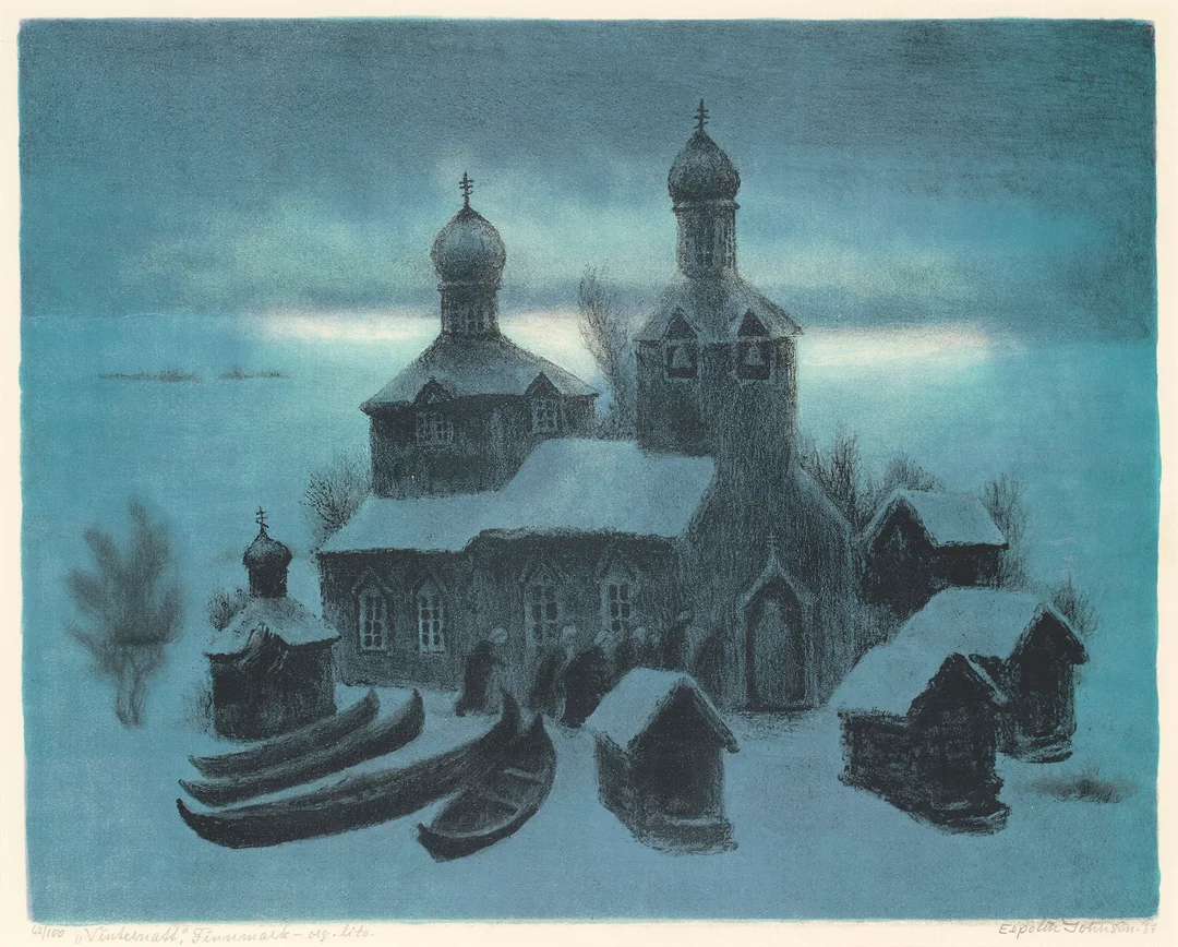 Johnson, Kaare Espolin — "Vinternatt II" 1987 — Kunst/Grafikk — Blomqvist