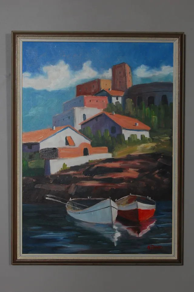 ÅKE THORPE. Dom två båtarna. Olja på duk. Signerad.