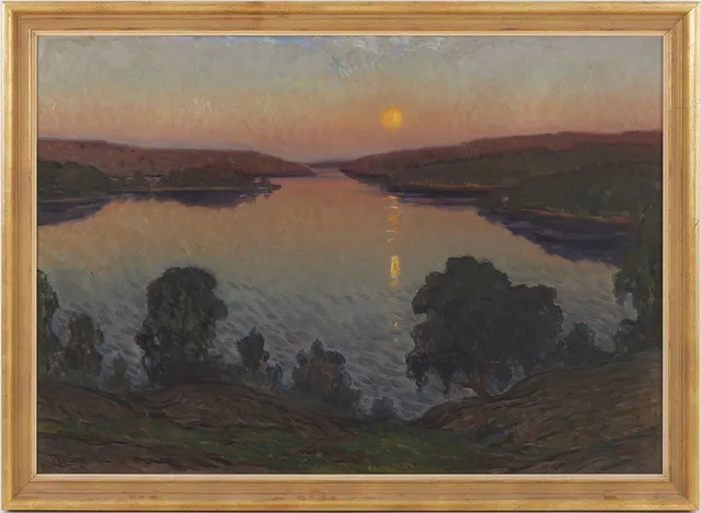 RAGNAR SWAHN. Månskenslandskap, olja på duk, signerad.