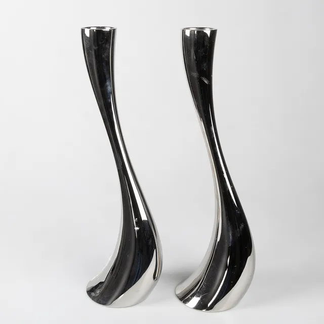 CONSTANTIN WORTMANN. "Cobra", golvljusstakar, ett par, Georg Jensen, Danmark, rostfritt stål.