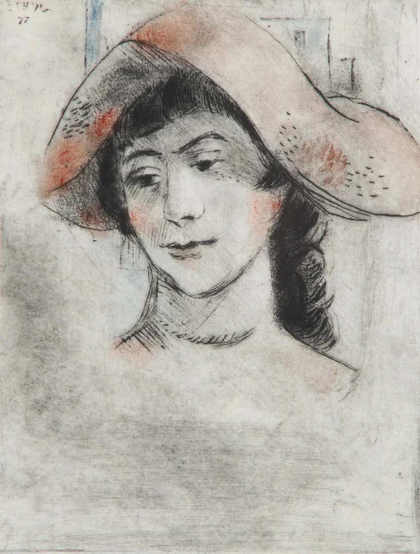 JULES SCHYL. "Dam i hatt", etsning, signerad J. Jules. — Engravings & Prints — Helsingborgs Auktionskammare