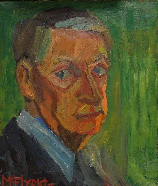 MANFRED FLYCKT. Olja på duk, självporträtt, signerad.