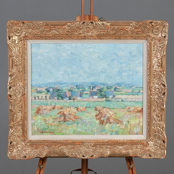 CARL BERNDTSSON. Olja på duk, sannolikt skånskt landskap, signerad. — Paintings — Laholms Auktionskammare