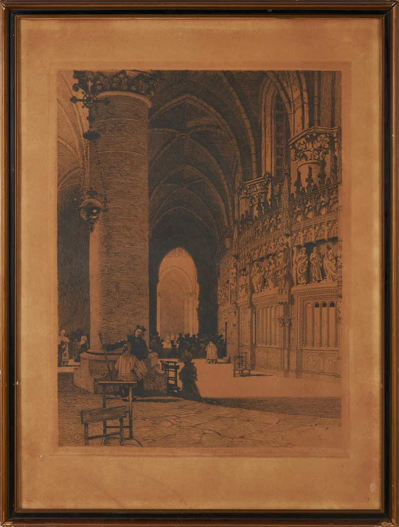 FERDINAND BOBERG. Kyrkointeriör, Chartres, etsning, signerad Ferd. Boberg. — Engravings & Prints — Stockholms Auktionsverk Magasin 5