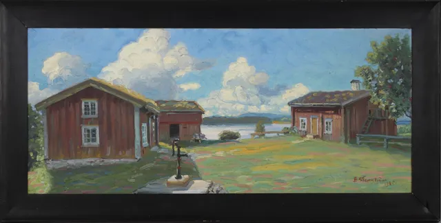 JOHAN EDWARD STENSTRÖM. Vid gården, olja på duk, signerad.
