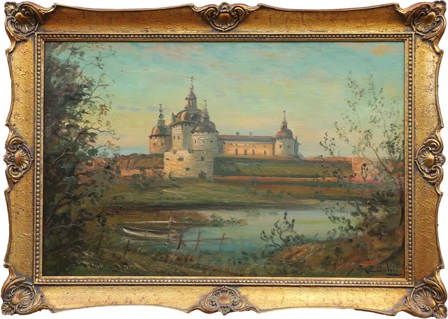 RAGNAR SWAHN. OLJA, på pannå, Kalmar Slott, signerad.
