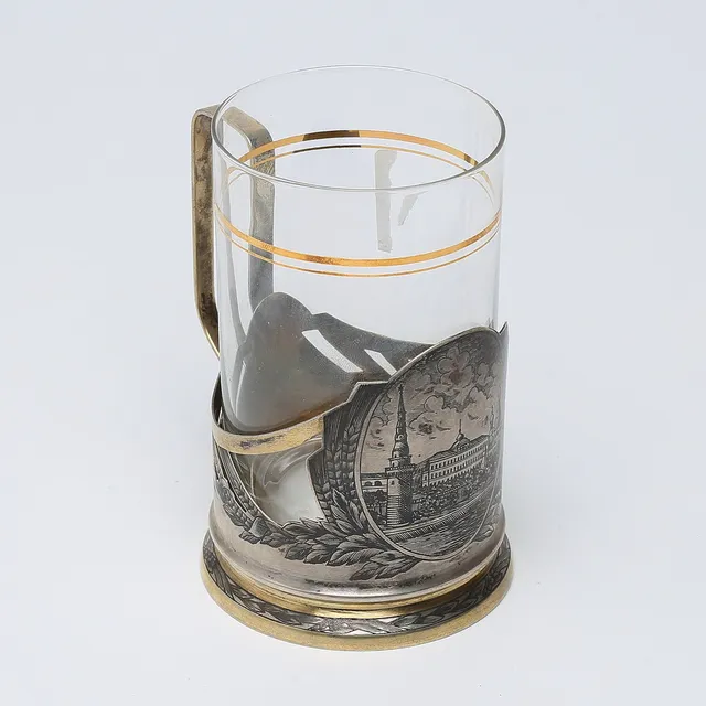TEMUGG, silver och glas, sovjetiska stämplar, 1900-talets andra hälft. Silvervikt ca 98 gram.