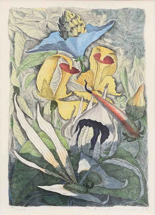 KARL AXEL PEHRSON. Exotiska blommor, färglitografi nr 93/500, signerad och daterad -74.