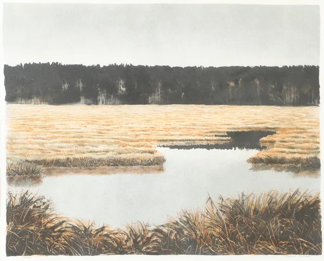 MIKAEL KIHLMAN. "Novembermyr", färglitografi, signerad.