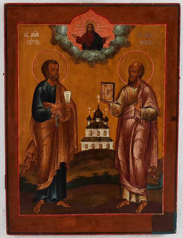 IKON, Ryssland, 1800-tal, föreställande apostlarna Petrus och Paulus.
