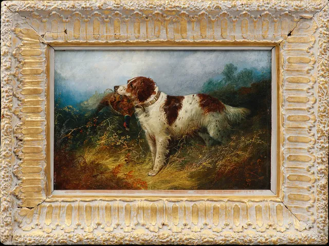 GEORGE ARMFIELD. Troligen. Hund med död fasan, olja på duk, signerad och daterad 1870 a tergo.