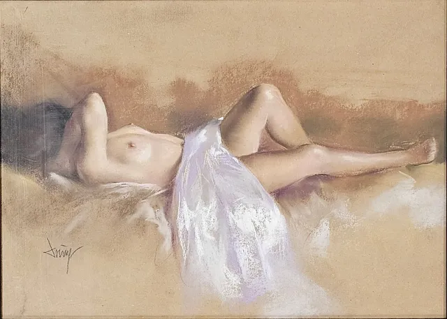 DOMINGO ALVAREZ GOMEZ. DESNUDO FEMENINO. PASTEL SOBRE PAPEL.