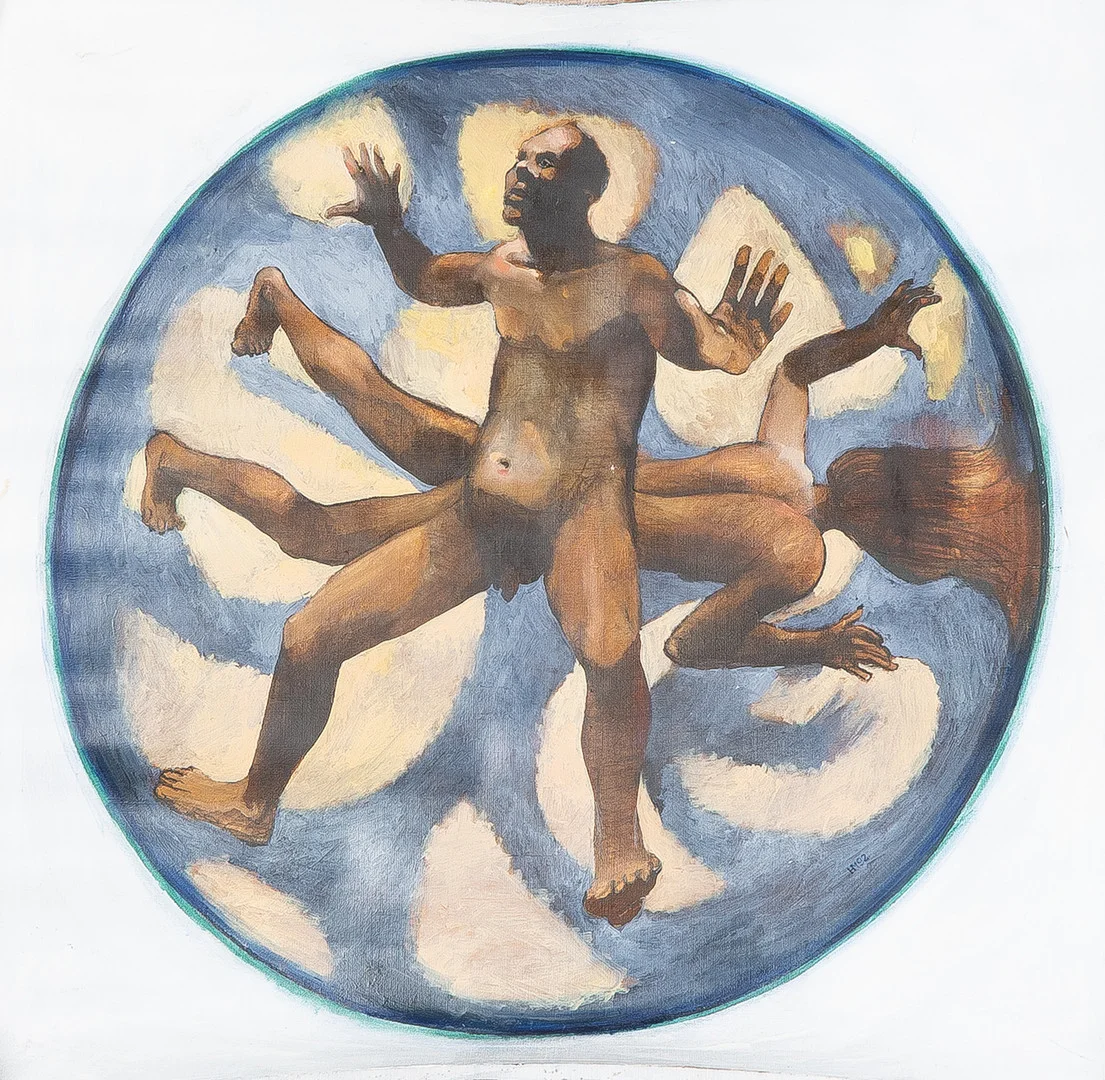 HÅKAN NYBERG (1938-2013). Figurkomposition, olja på duk, oramad. — Paintings — Stockholms Auktionsverk Helsingborg