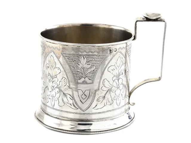 TEMUGG, silver, handtag, Moskva 1887, höjd 8,5 cm, vikt 114,4 g, bucklor, glasinsats saknas.