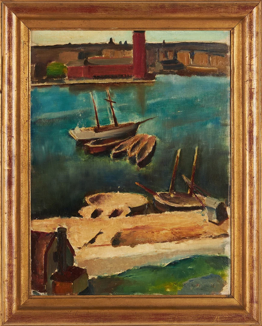 MARTIN ÅBERG. Stadshuset, Stockholm, olja på duk, signerad och daterad -18. — Paintings — Stockholms Auktionsverk Sickla