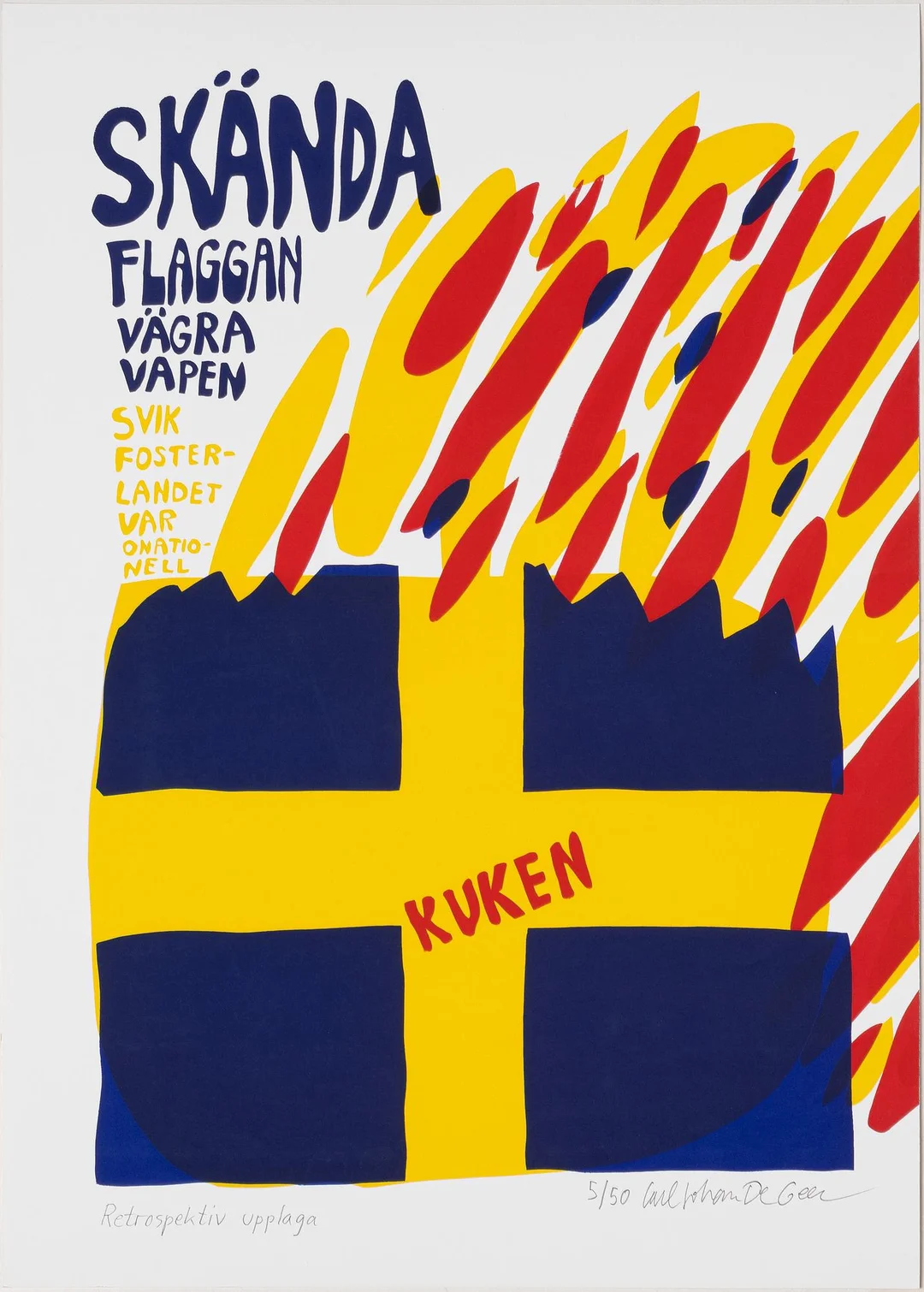 Carl Johan De Geer, "Skända flaggan - Vägra vapen". — Konst/Grafik — Bukowskis