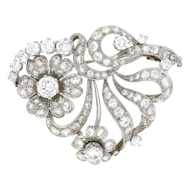 Diamonds floral brooch, mid 20th Century.