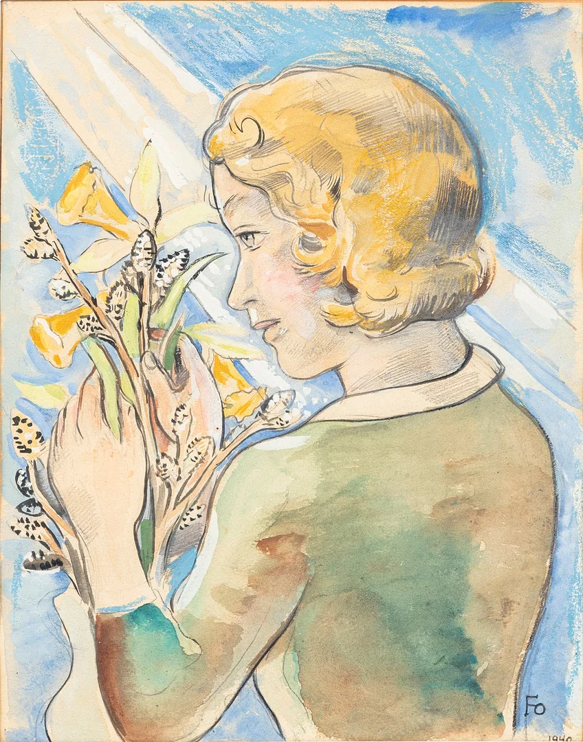 EINAR FORSETH. Förlaga till Påskkort, blandteknik, signerad, daterad 1940. — Paintings — Auktionshuset Kolonn