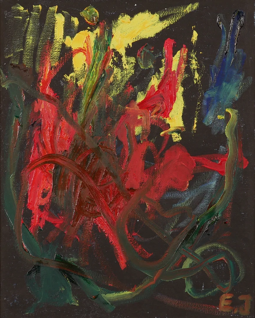 OIDENTIFIERAD KONSTNÄR. Olja på duk, signerad E.J. — Paintings — Auktionsfirma Kenneth Svensson i Kalmar