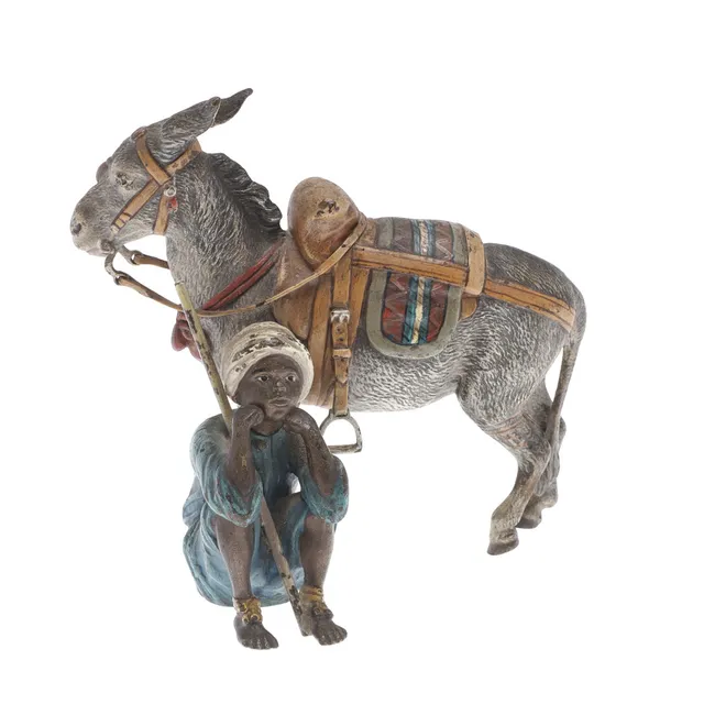 AUSTRIAN COLD PAINTED BRONZE - ARAB BOY & DONKEY.