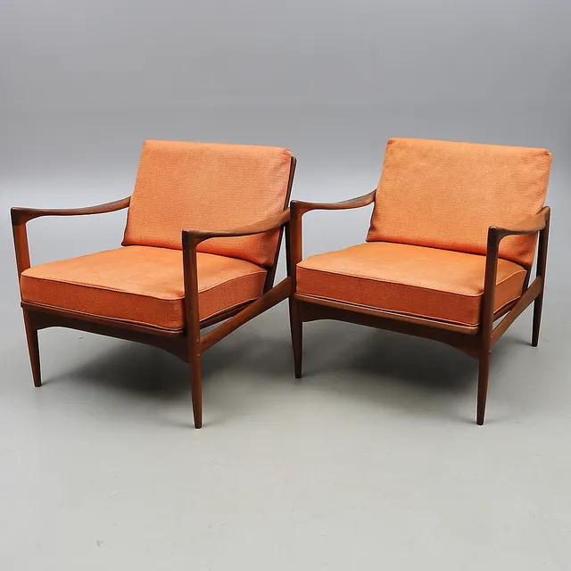 FÅTÖLJER, ett par, "Kandidaten", Ib Kofod Larsen, OPE Möbler, 1960-tal.