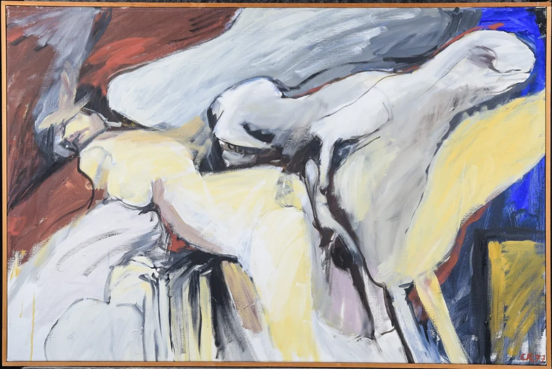 Claus Rostrup, komposition, olie på lærred — Paintings and sculptures/Modern pictorial arts — Lauritz