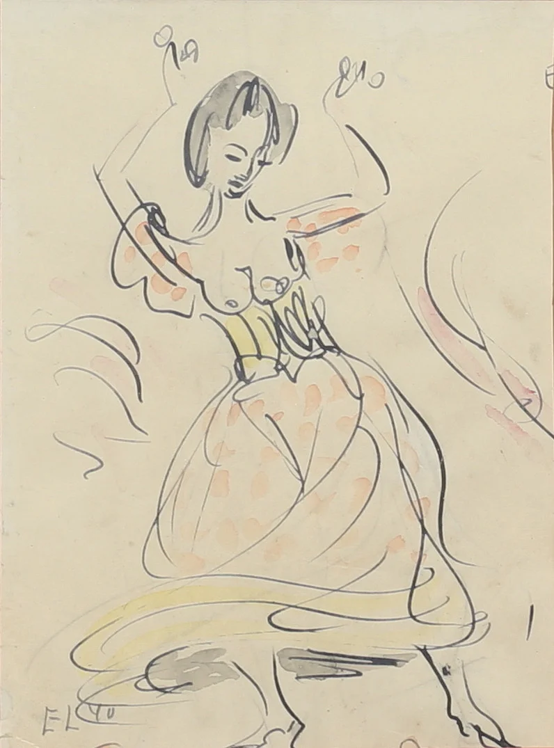 ERIK LARSEN (DANMARK, 1902-1975). Dansös, blandteknik, monogramsignerad, daterad -40. — Drawings — Auktionshuset Thelin & Johansson