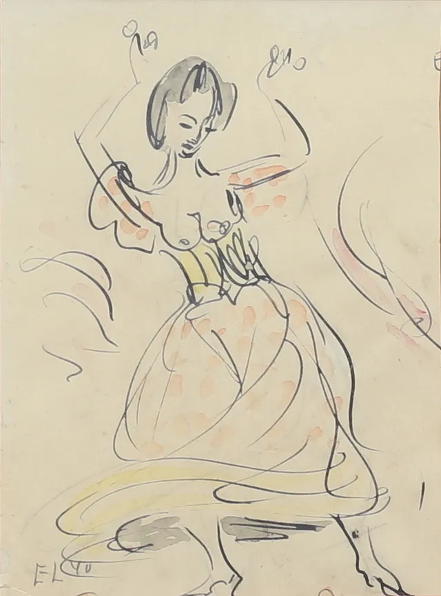 ERIK LARSEN (DANMARK, 1902-1975). Dansös, blandteknik, monogramsignerad, daterad -40.