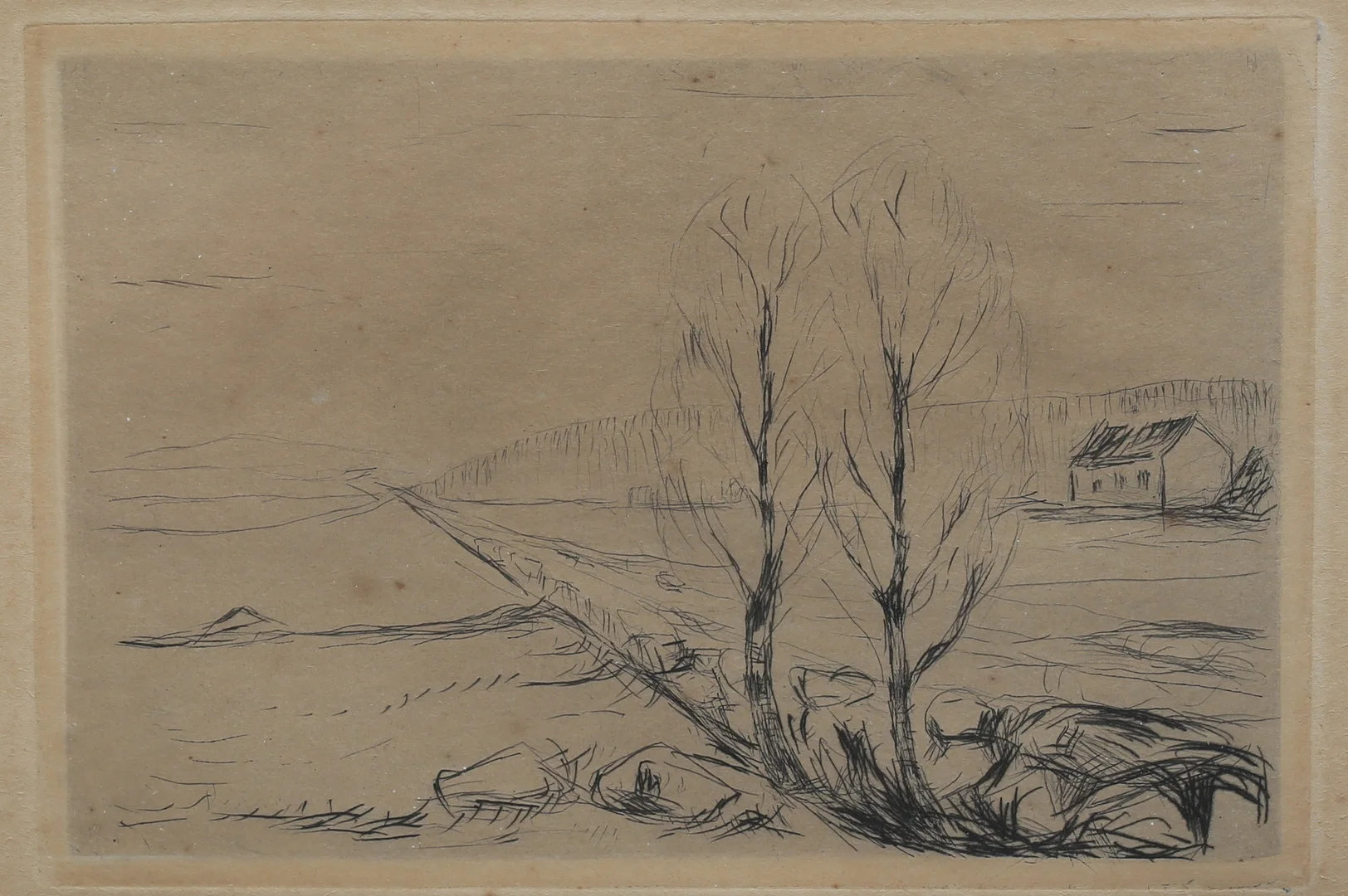 MUNCH EDVARD. Norskt landskap. Etsning, osignerad. — Engravings & Prints — Gomér & Andersson Linköping