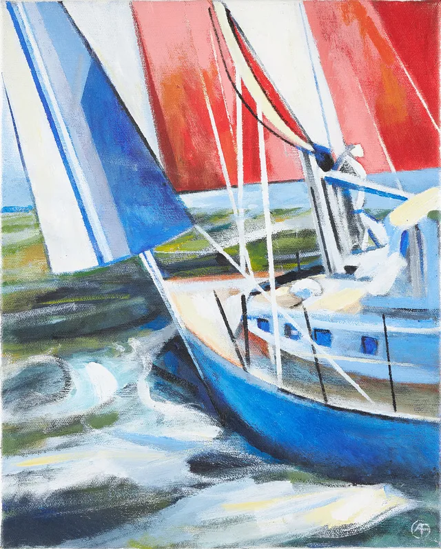 ANITA FRÖDING. "Segeldag", monogramsignerad AF, signerad á tergo.