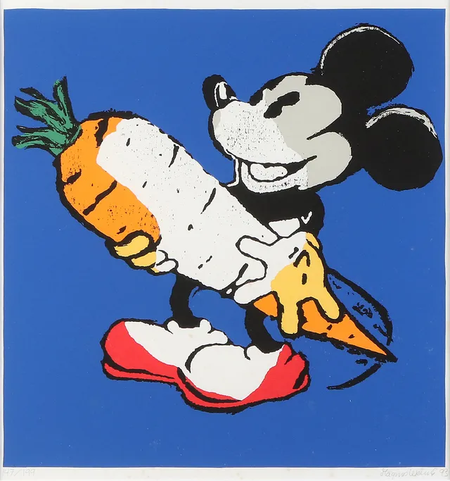 MAGNUS WEINSJÖ. Färgserigrafi, 147/199. Musse pigg med morot. Signerad och daterad 93.