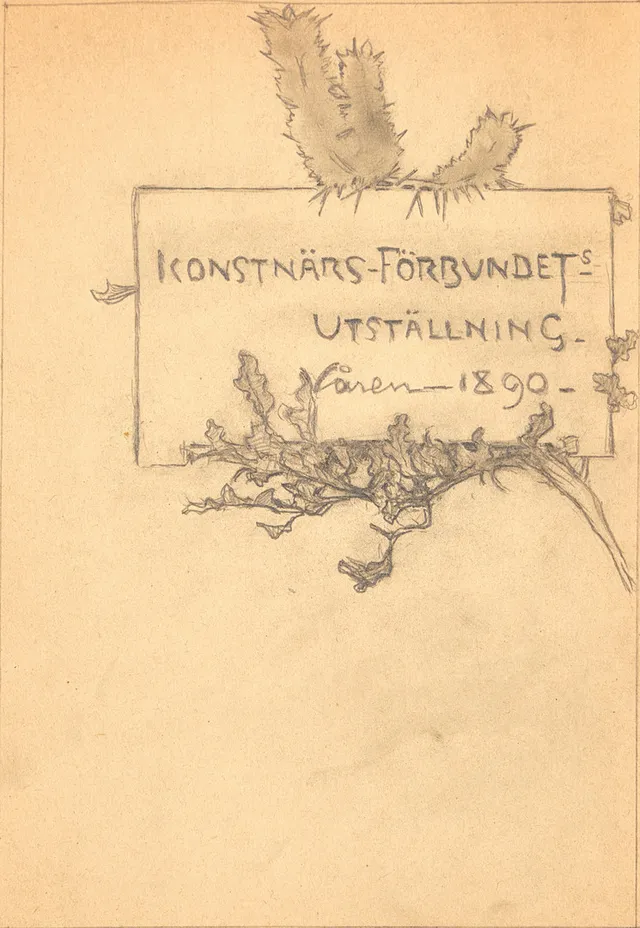 KARL NORDSTRÖM (Tjörn 1855-1923 Drottningholm). Studie till omslaget till Konstnärsförbundets utställning våren 1890, blyerts på papper.