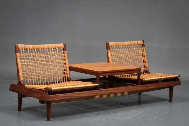 Hans Olsen. Multifunctional furniture in teak with wicker, Model 161 'TV Sofa' (4)
