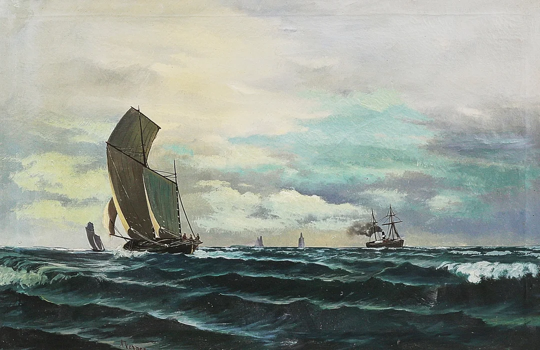 A WERNER. Oljemålning, signerad, fartyg på havet. — Paintings — Metropol Auktioner